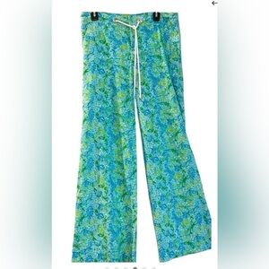 Lilly Pulitzer Linen Pants Wide Leg Palm Beach Fit Blue Green Dragonfly print